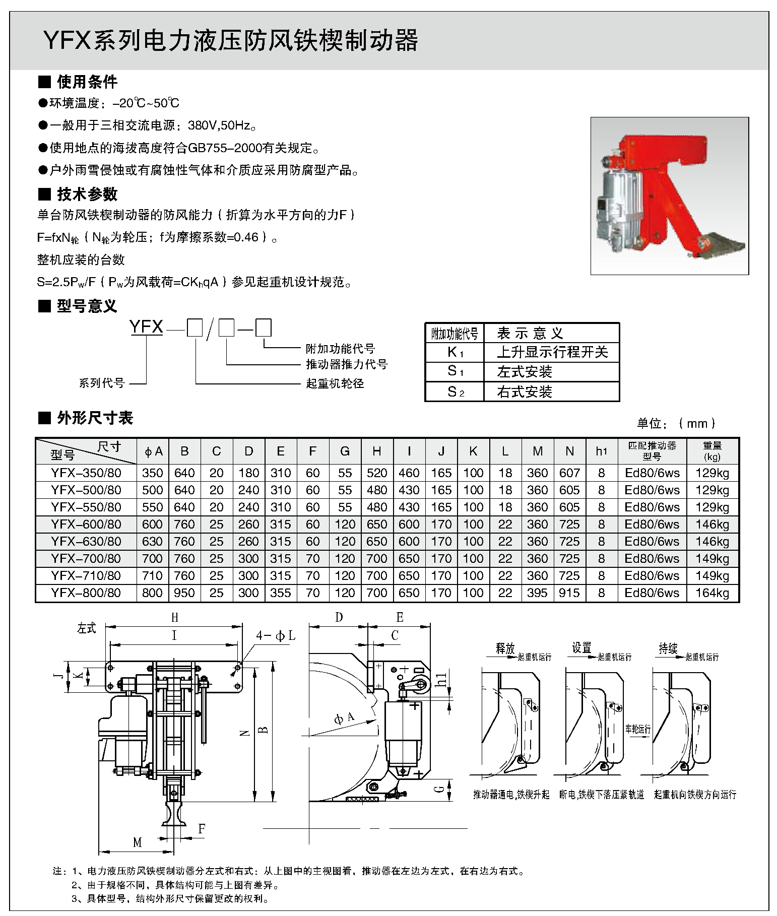 YFX係列電力液壓(yā)防風鐵契製動器(qì)